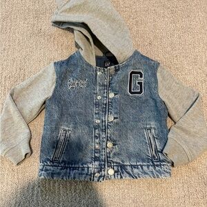 GAP Kids Blue Denim Jacket with Gray Hood